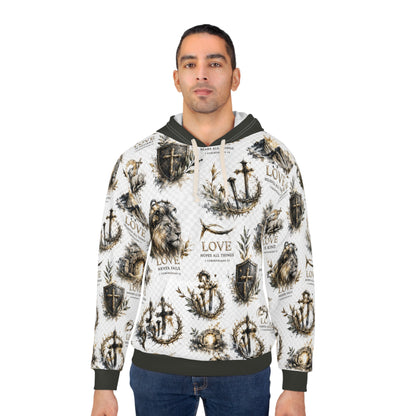 Lion &amp; Cross All-Over Print Hoodie — Unisex Pullover