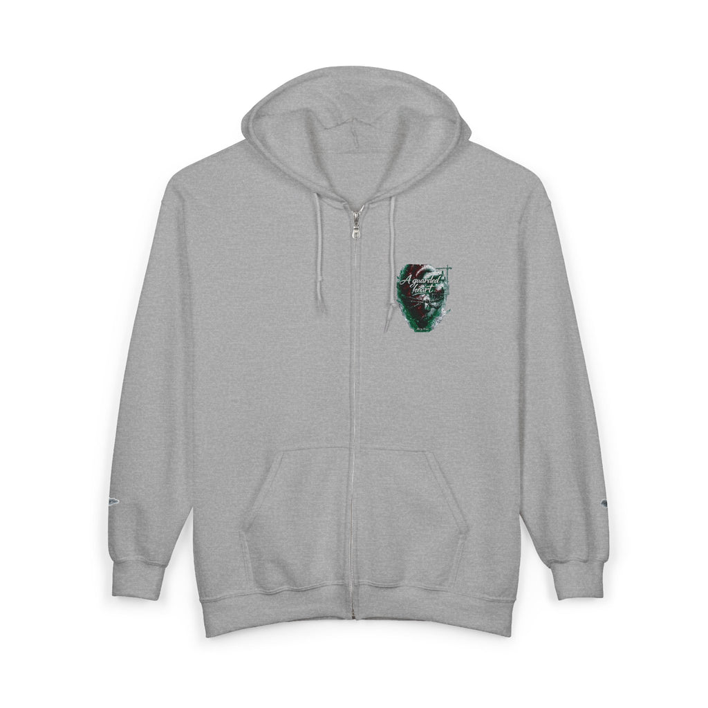 Christian Zip Hoodie — "A Guarded Heart" Abstract Faith Streetwear Jacket