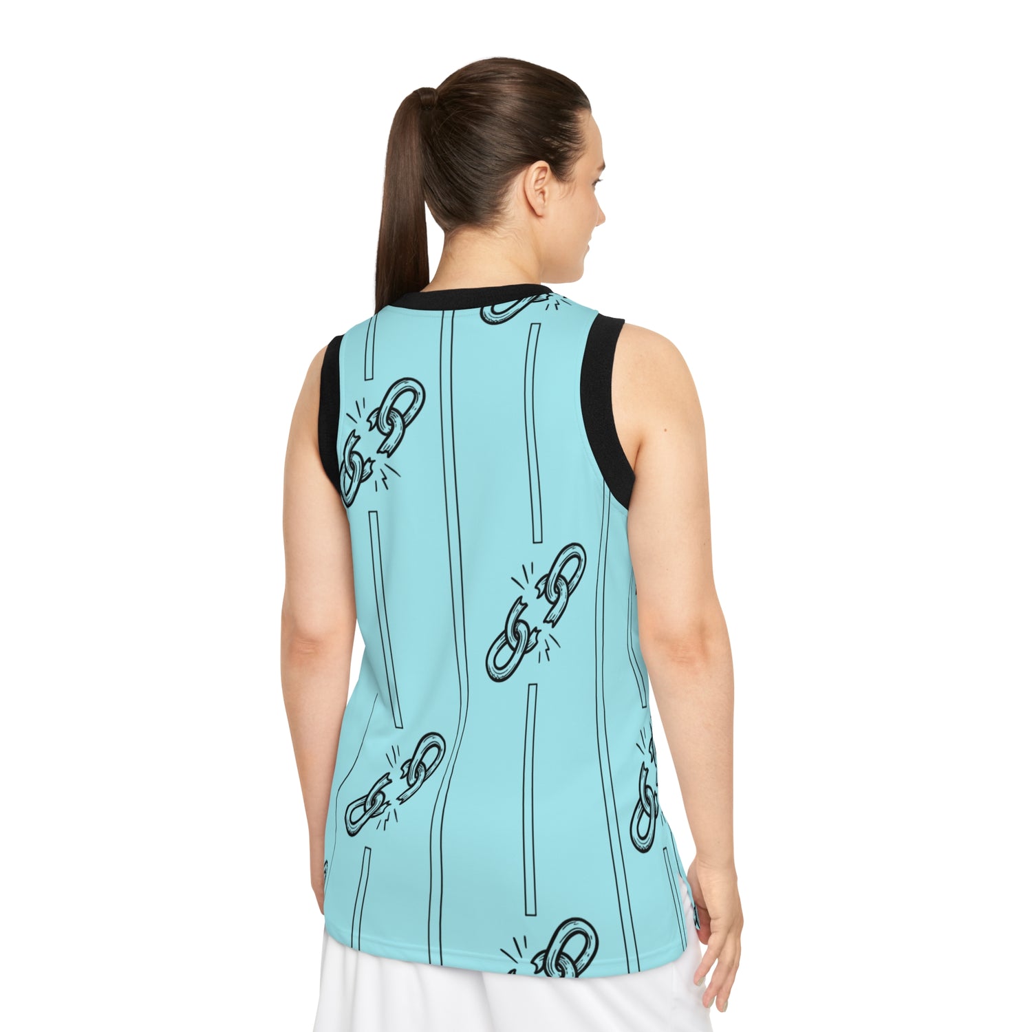 "Freed From Fear" Aqua Chain Break Graphic Basketball Jersey — Unisex Athletic Tee