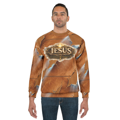 Graphic Sweatshirt — Vintage Torn-Leather All-Over Print