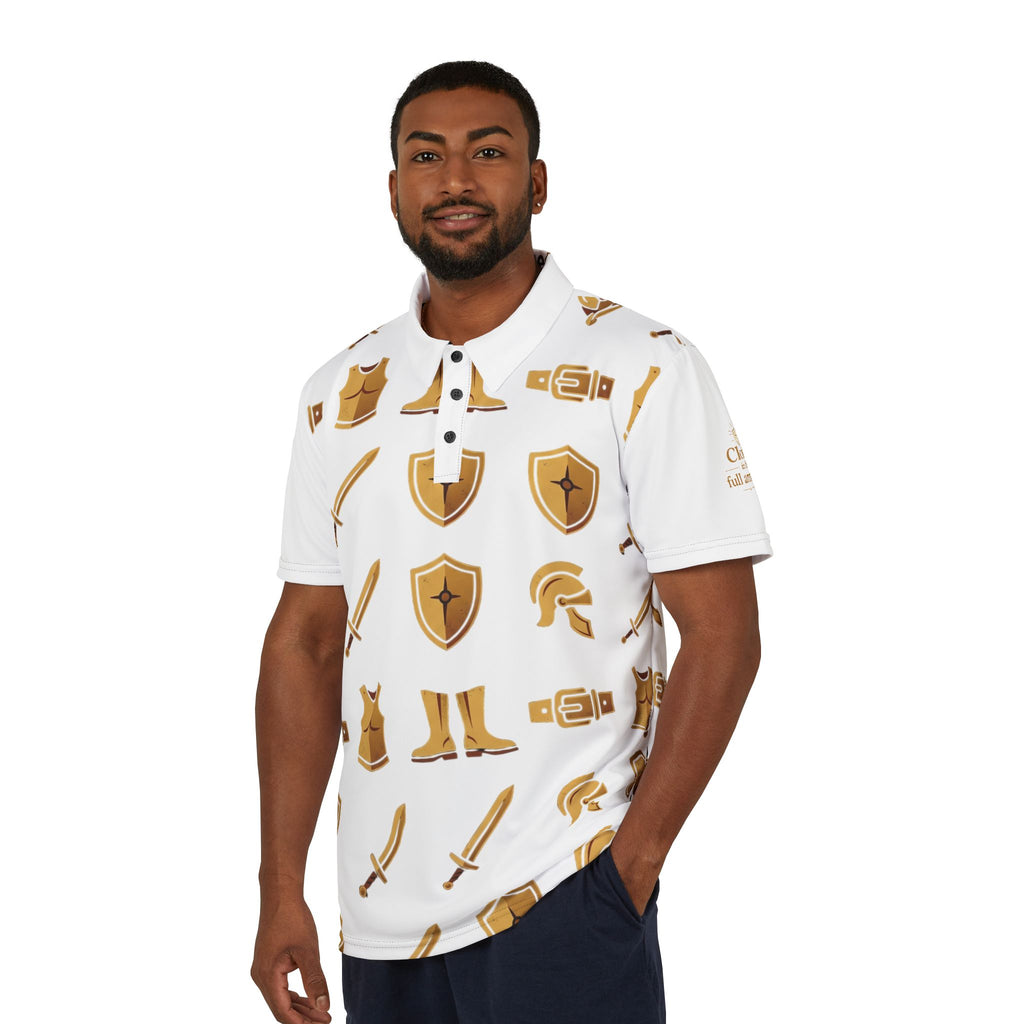 Christian Unisex Polo Shirt — "Clothe in the Full Armor" Ephesians 6:11 All-Over Print