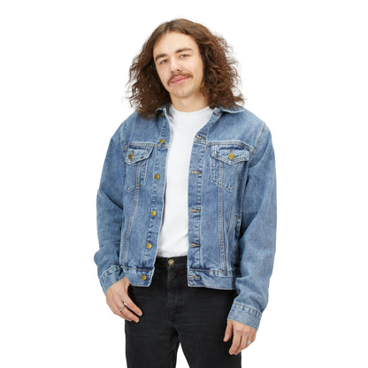 "Trust in God" Gold Wings Embroidered Denim Jacket — Men&