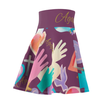 Floral Hands, Hearts &amp; Cross All-Over Print Skater Skirt — Women&