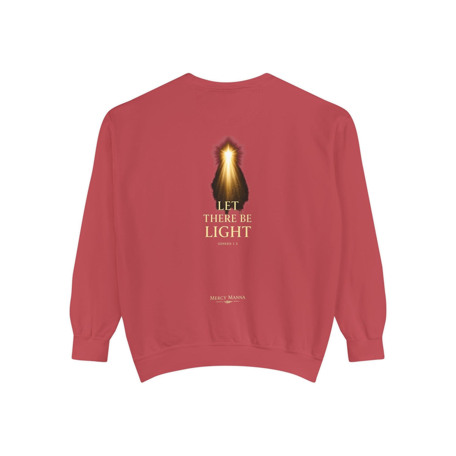 "Let There Be Light" Genesis 1:3 Graphic Crewneck Sweatshirt — Unisex Cozy Fleece Pullover