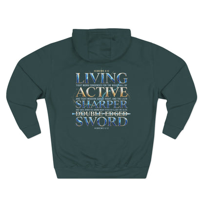 "Hebrews 4:12" Sword Graphic Pullover Hoodie — Unisex Fleece Sweatshirt