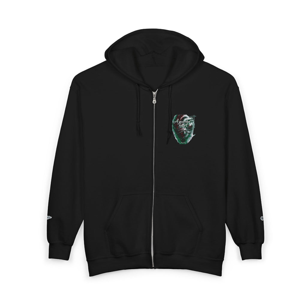 Christian Zip Hoodie — "A Guarded Heart" Abstract Faith Streetwear Jacket