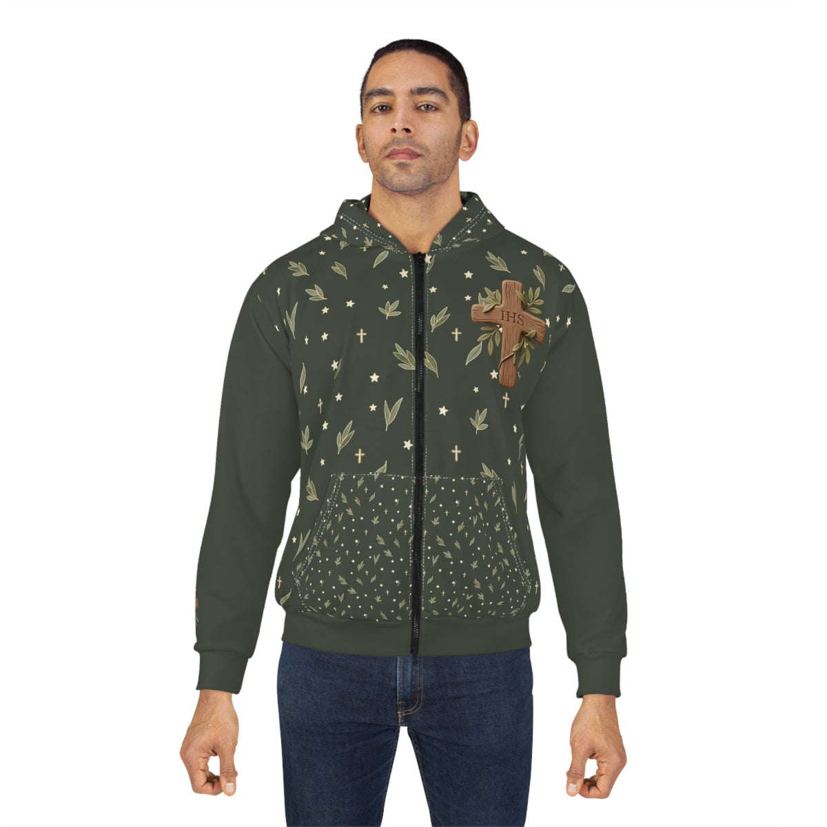 Cross All-Over Print Zip Hoodie — Unisex Pullover
