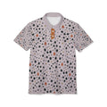 Speckled Flame Spirit Polo Shirt — Casual Polo with Orange Flame & Black Dot Pattern