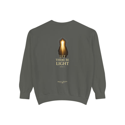 "Let There Be Light" Genesis 1:3 Graphic Crewneck Sweatshirt — Unisex Cozy Fleece Pullover