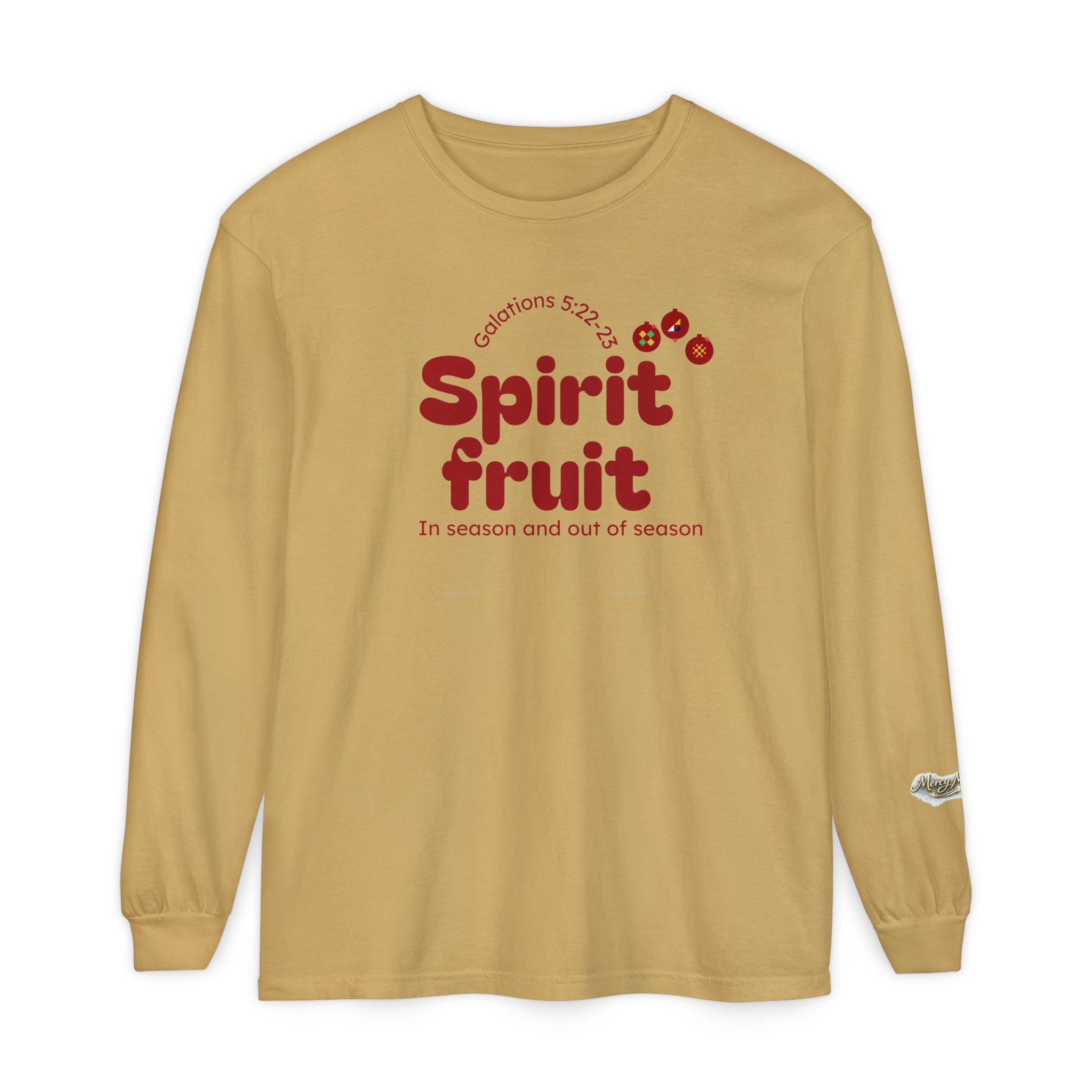 "Spirit Fruit" Galatians 5 Garment-Dyed Long Sleeve Tee — Unisex Graphic Shirt