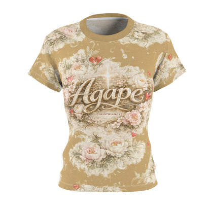 Agape Floral Women’s Tee — Vintage Rose Cut &amp; Sew All-Over Print