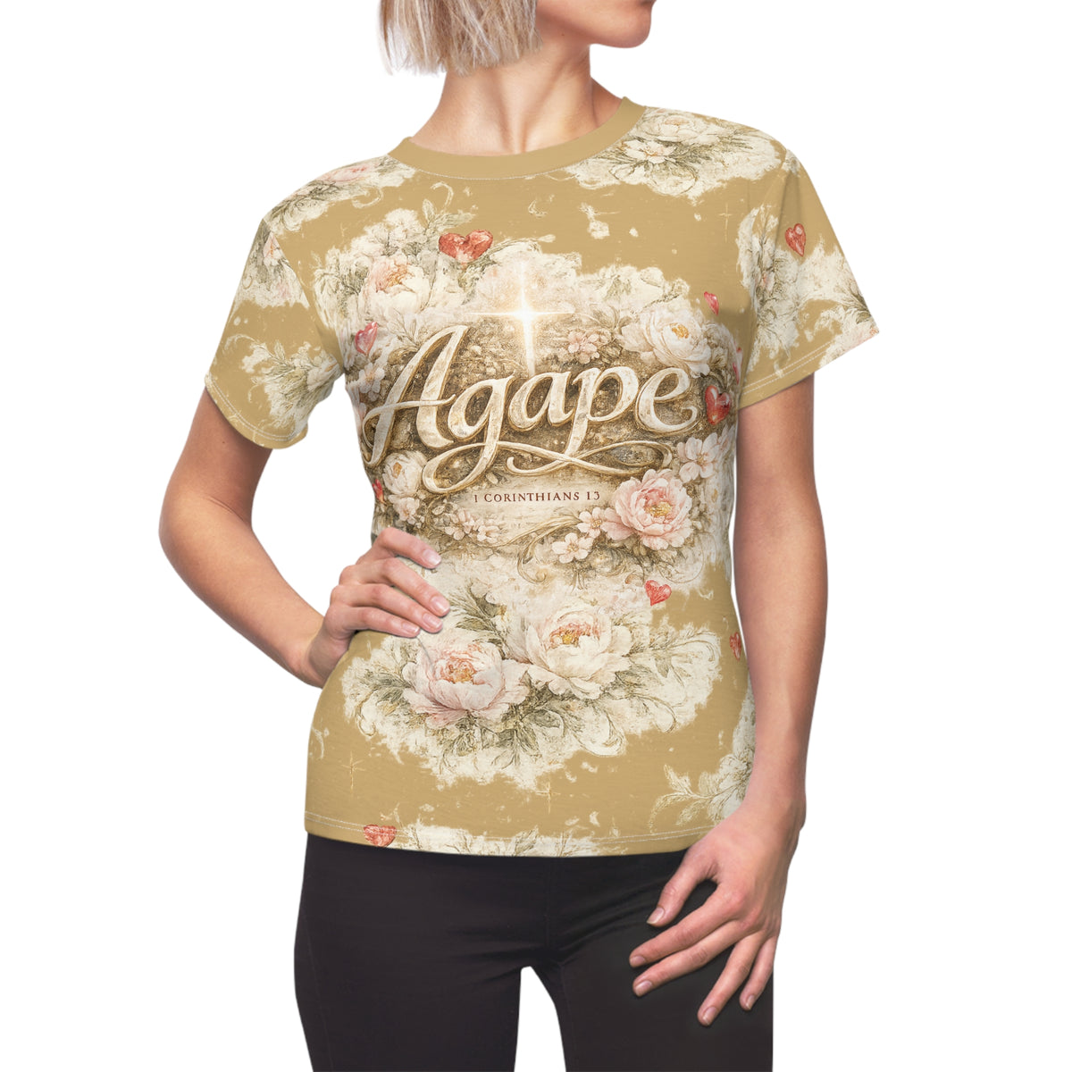 Agape Floral Women’s Tee — Vintage Rose Cut &amp; Sew All-Over Print