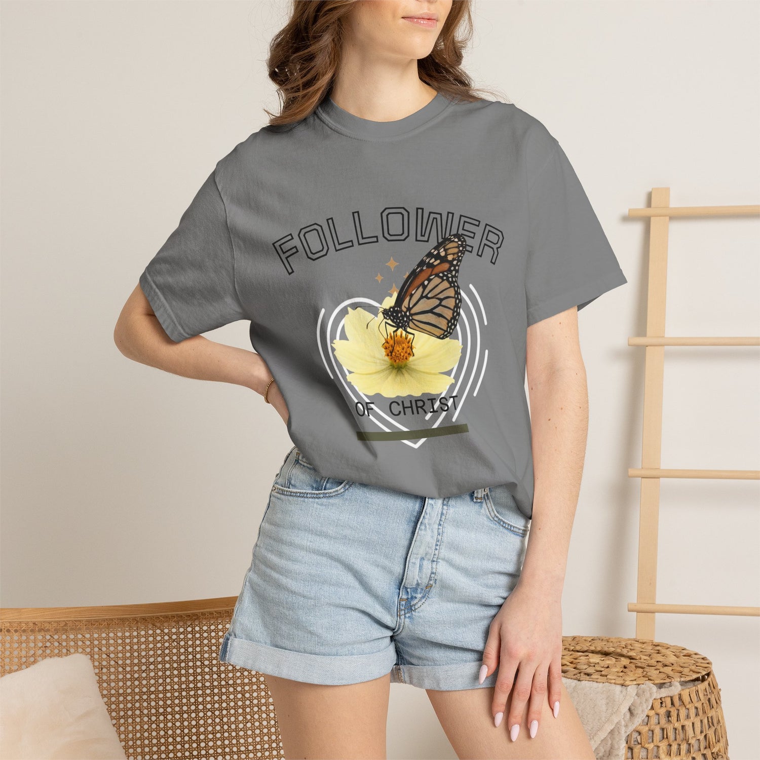 Butterfly Graphic T-Shirt — "Follow Me" 1 Corinthians 11:1 Unisex Tee