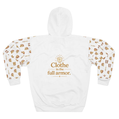 "Clothe in the Full Armor" All-Over-Print Pullover Hoodie — Unisex Graphic Sweatshirt