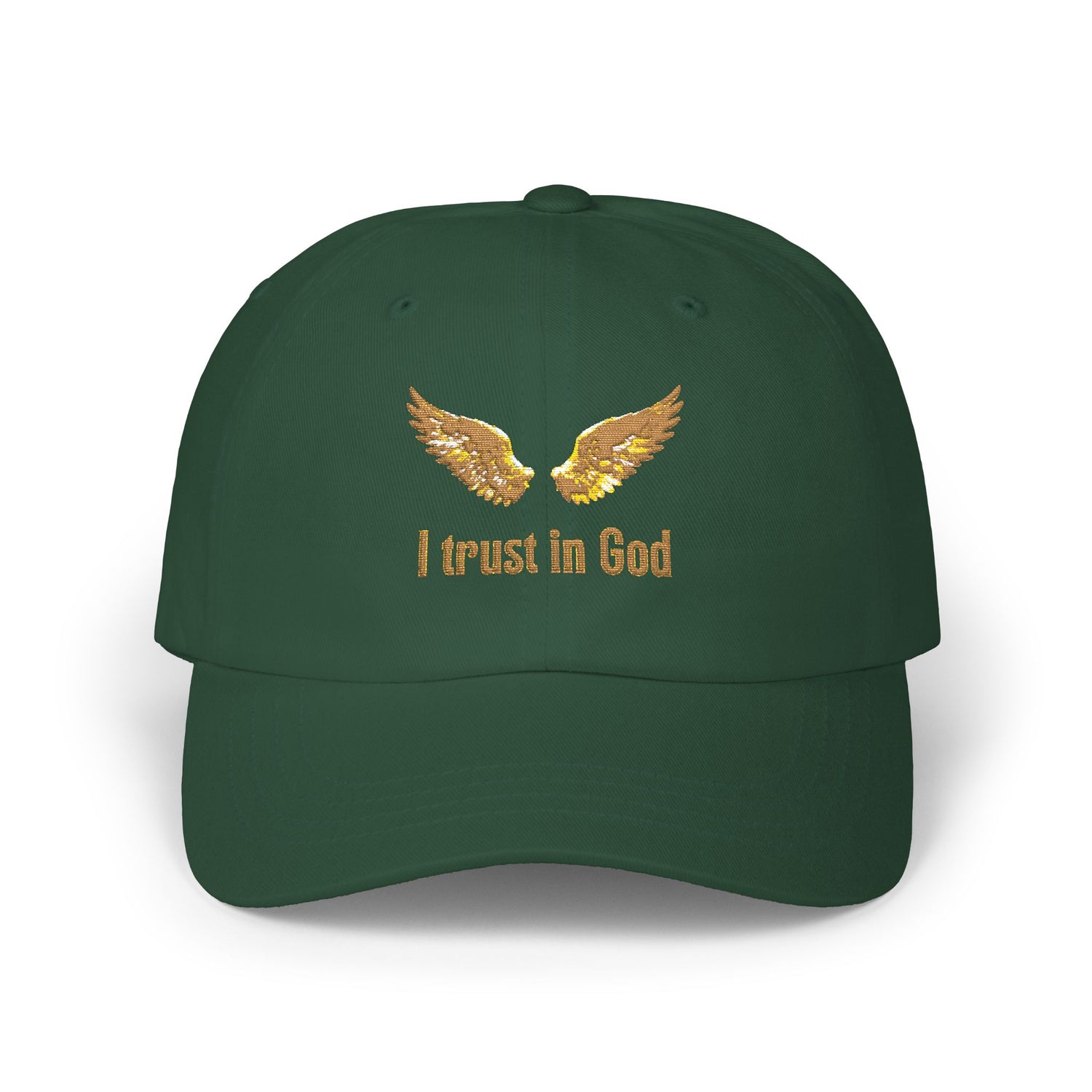 "I Trust in God" Gold Wing Embroidered Dad Cap — Adjustable Hat