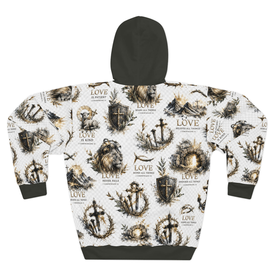 Lion &amp; Cross All-Over Print Hoodie — Unisex Pullover
