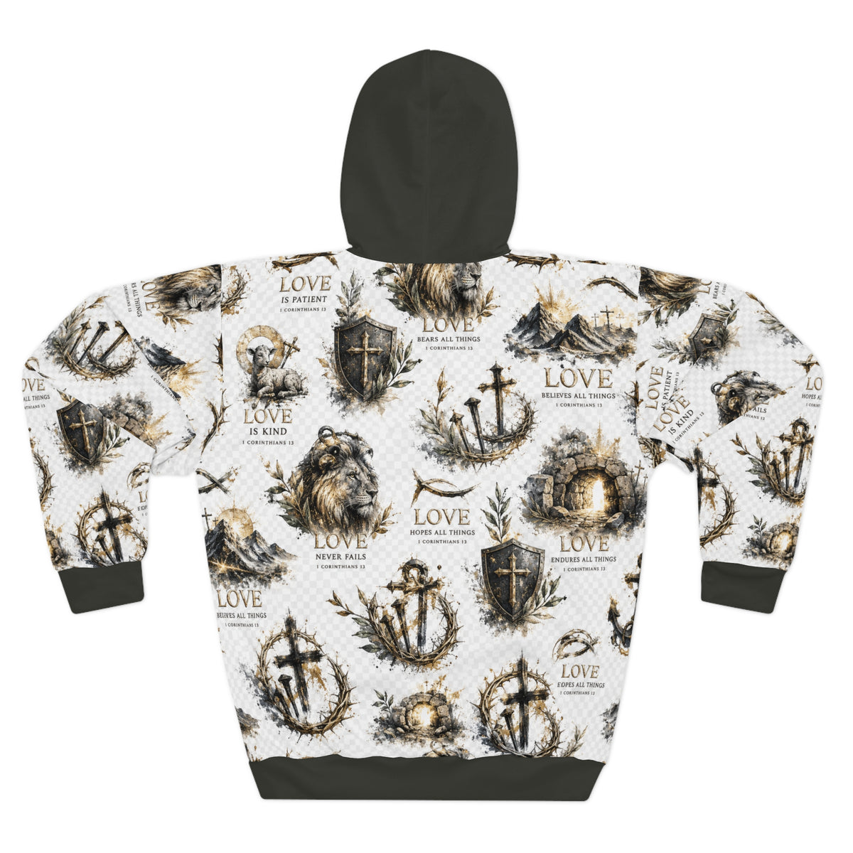 Lion &amp; Cross All-Over Print Hoodie — Unisex Pullover