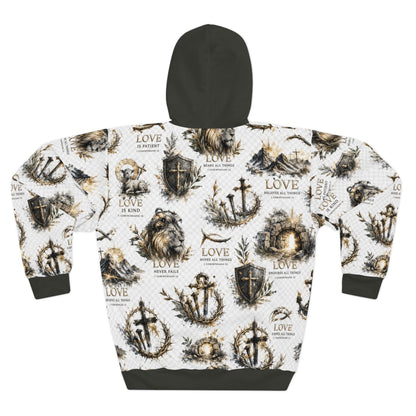Lion &amp; Cross All-Over Print Hoodie — Unisex Pullover