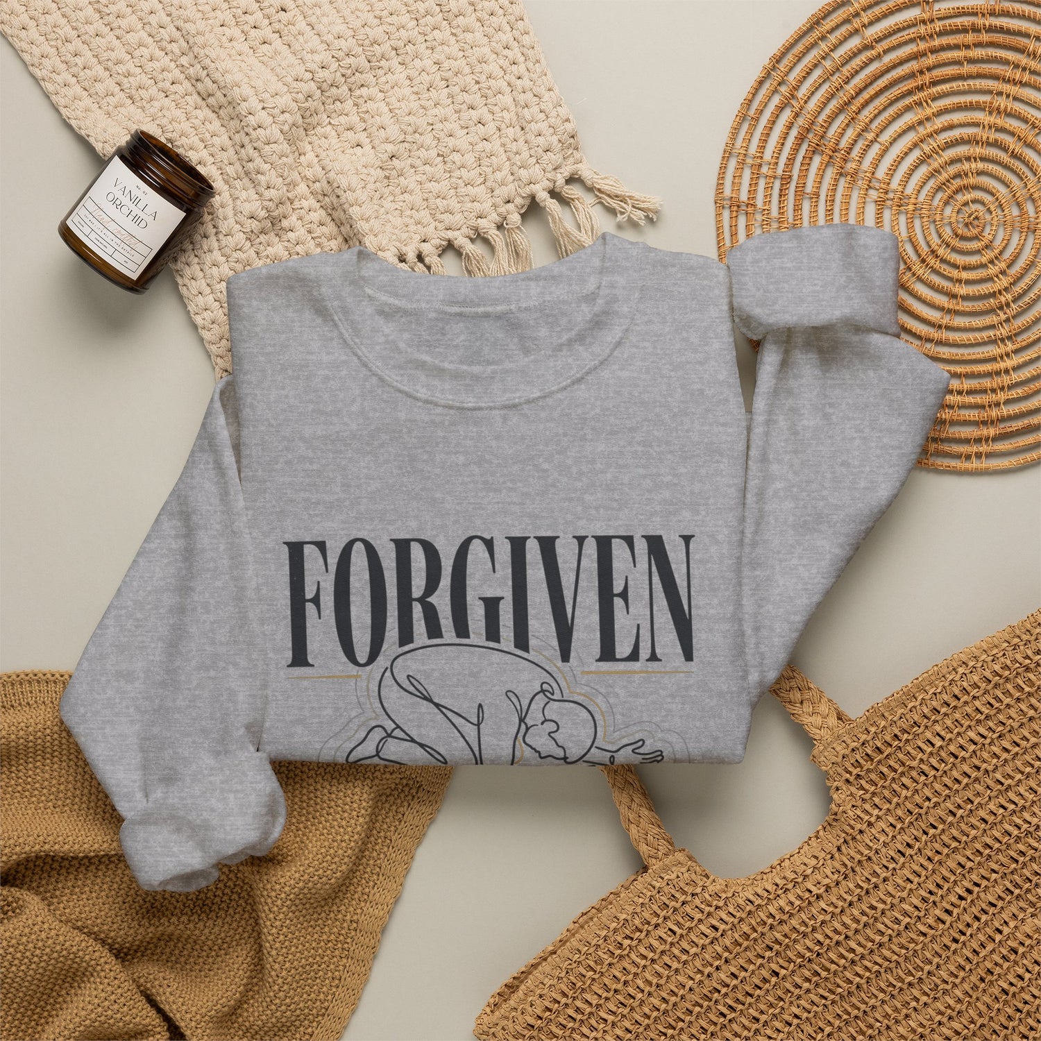 "Forgiven" Heavy Blend Crewneck Sweatshirt — Unisex Graphic Pullover