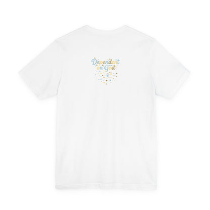 "Dependent on God" Pastel Script &amp; Stars Graphic Tee — Unisex Cotton T-Shirt