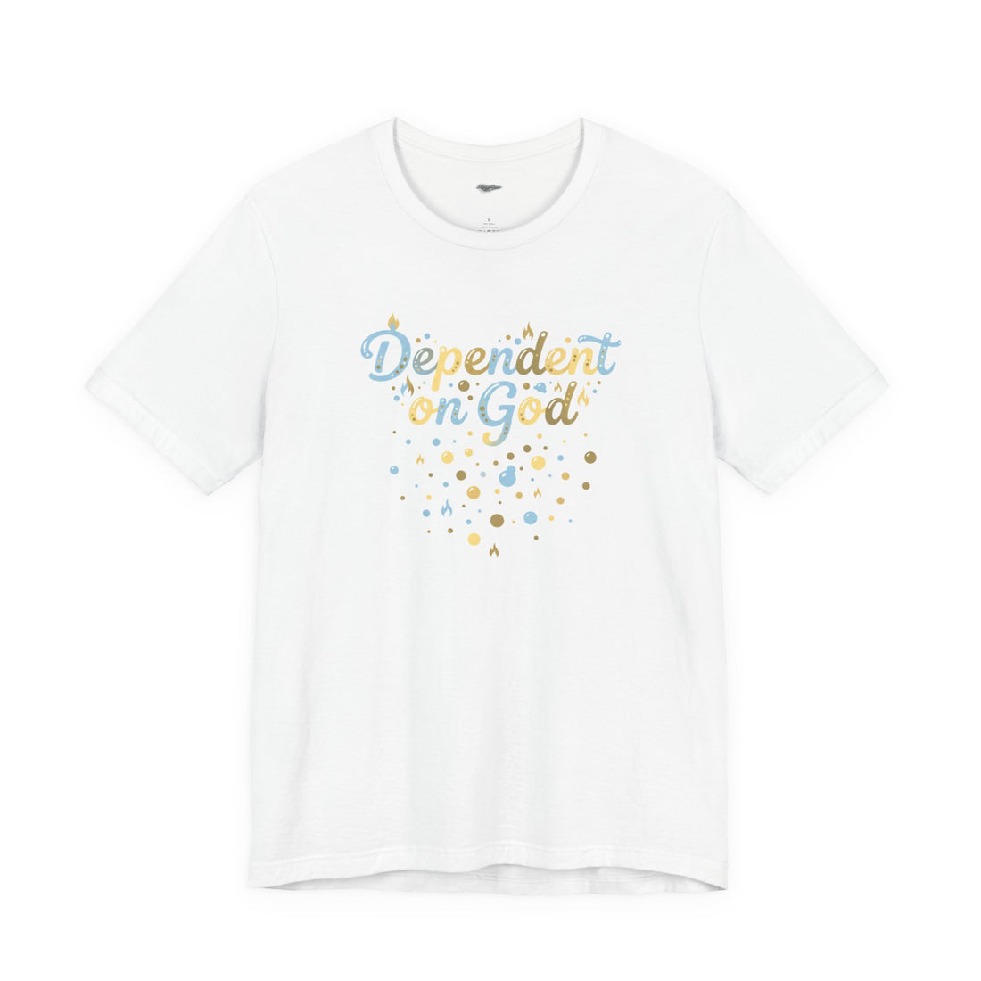 "Dependent on God" Pastel Script &amp; Stars Graphic Tee — Unisex Cotton T-Shirt