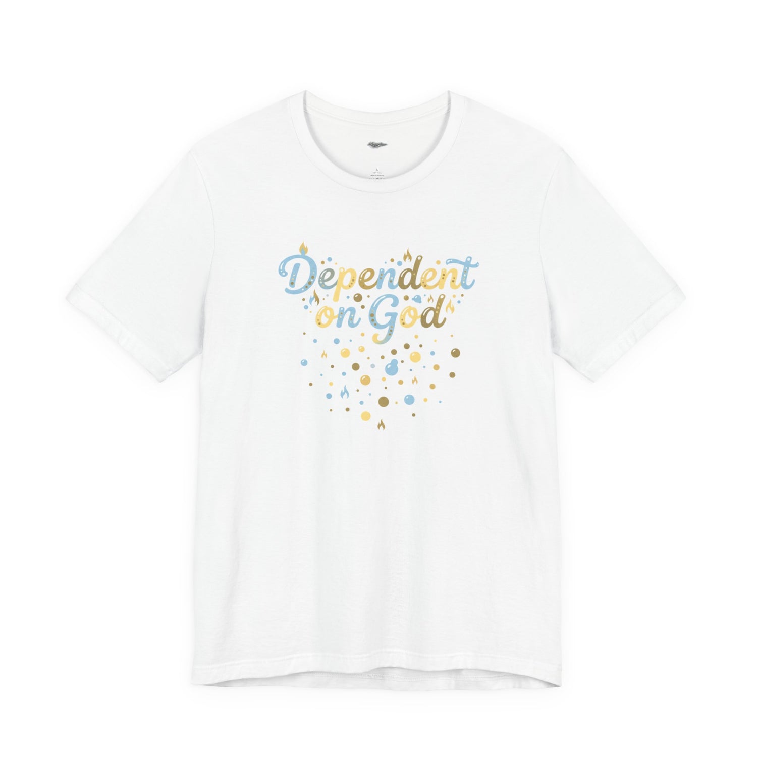 "Dependent on God" Pastel Script &amp; Stars Graphic Tee — Unisex Cotton T-Shirt