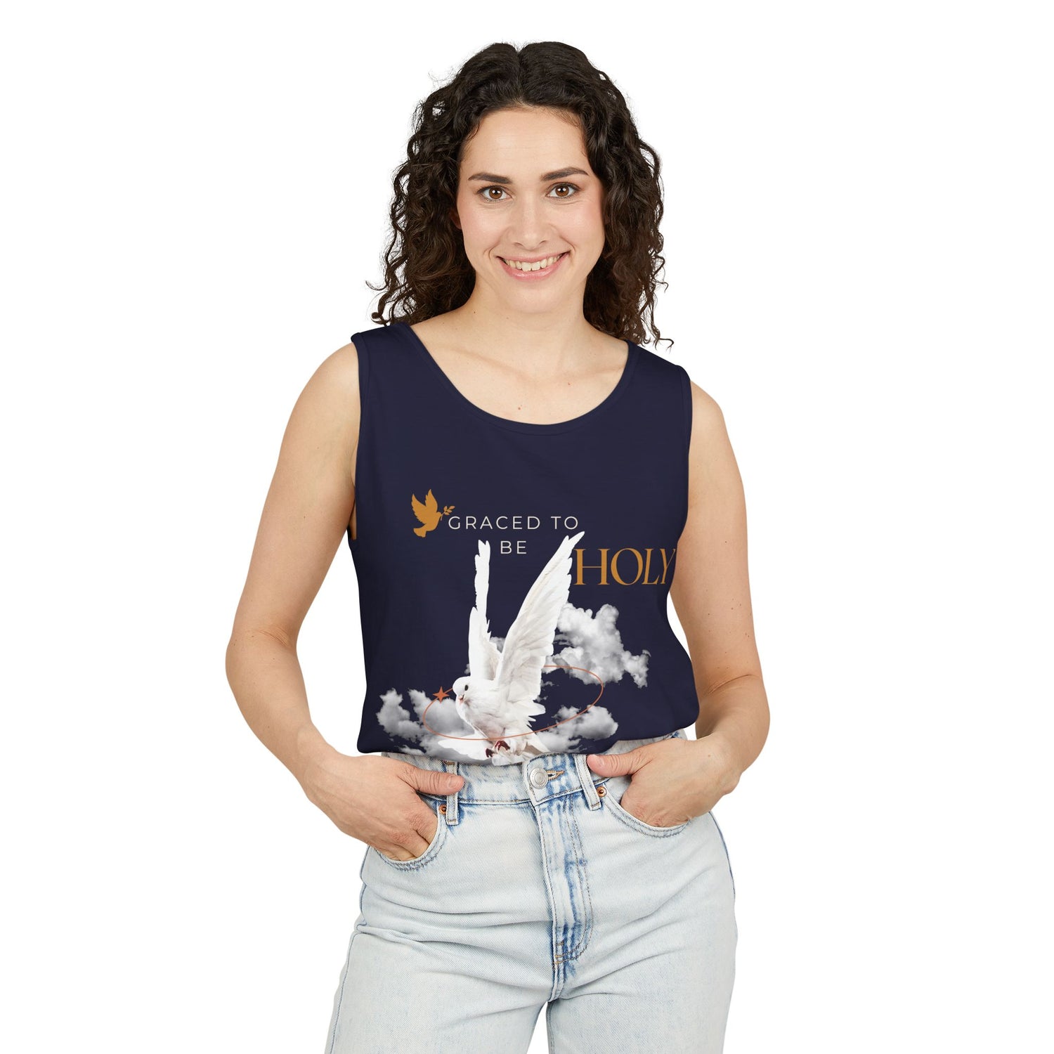 "Graced to Be Holy" Dove Graphic Tank Top — Women&