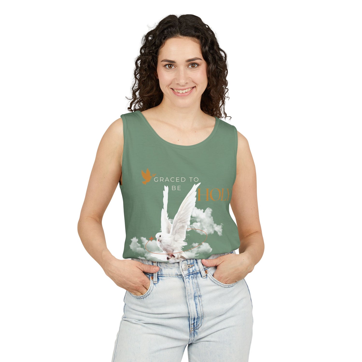 "Graced to Be Holy" Dove Graphic Tank Top — Women&