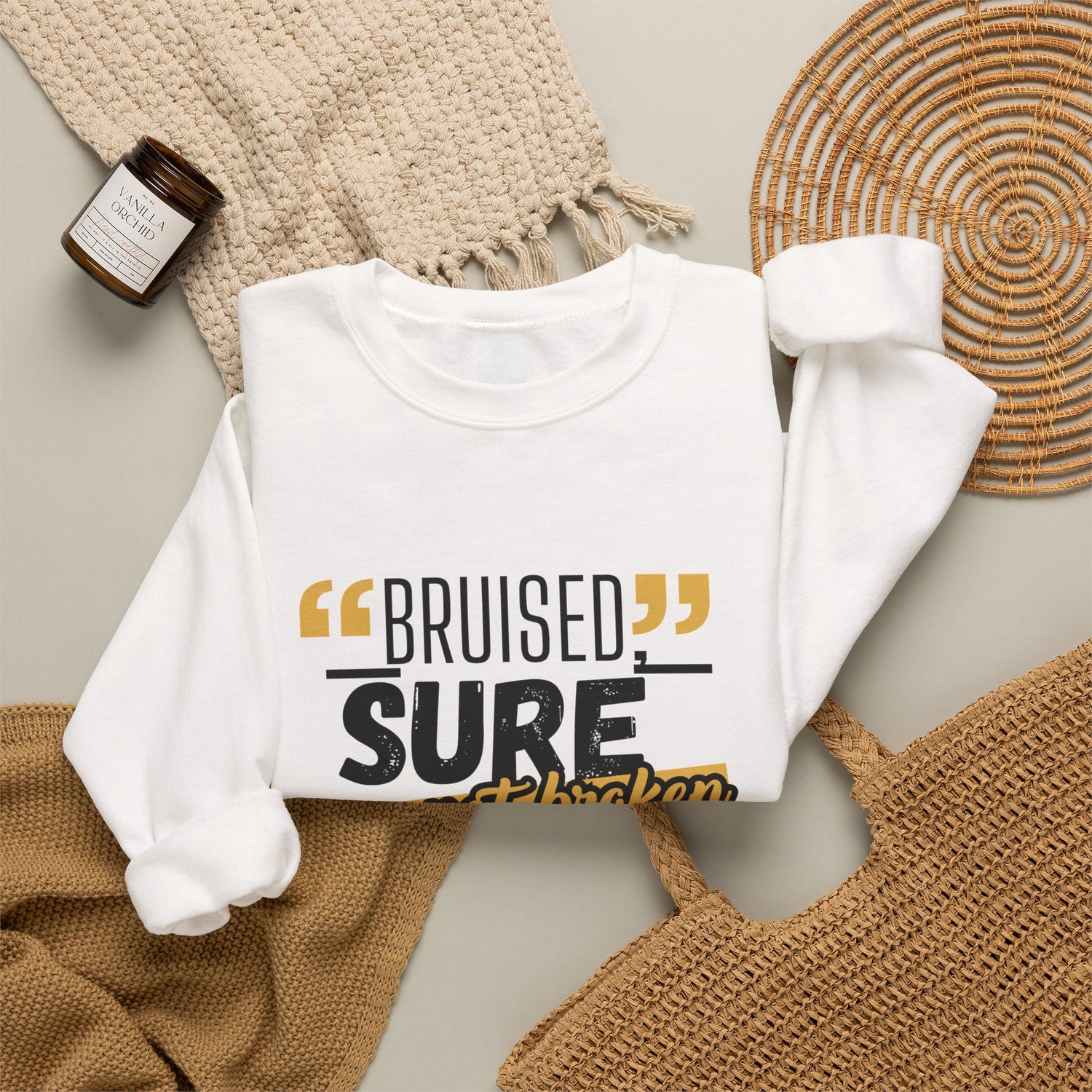 "Bruised But Not Broken" Graphic Crewneck Sweatshirt — Unisex Fleece Pullover