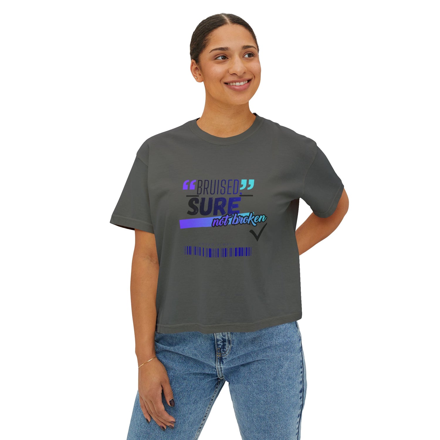 "Bruised But Not Broken" Retro Surf Boxy Graphic Tee — Women&