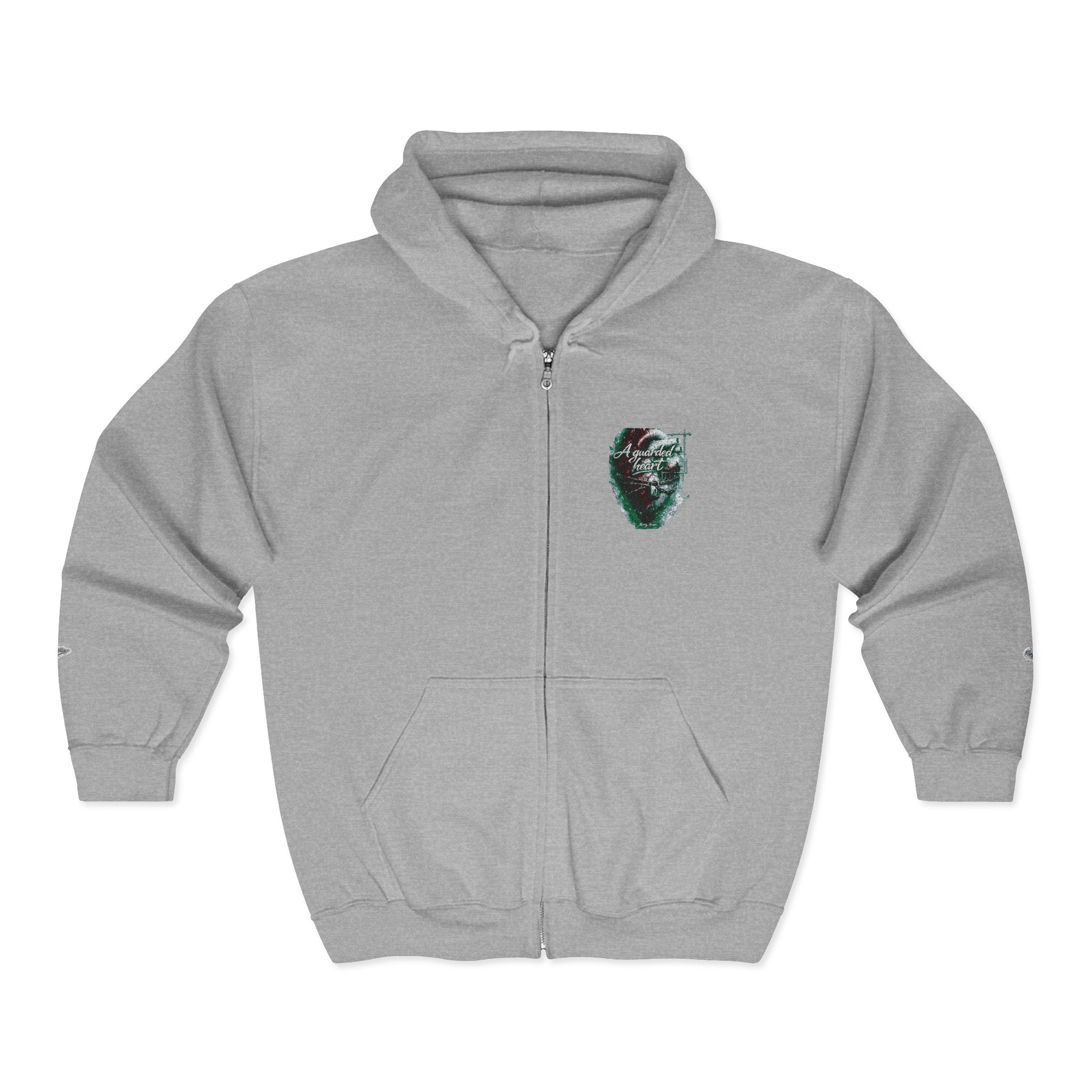Christian Zip Hoodie — "A Guarded Heart" Abstract Faith Streetwear Jacket