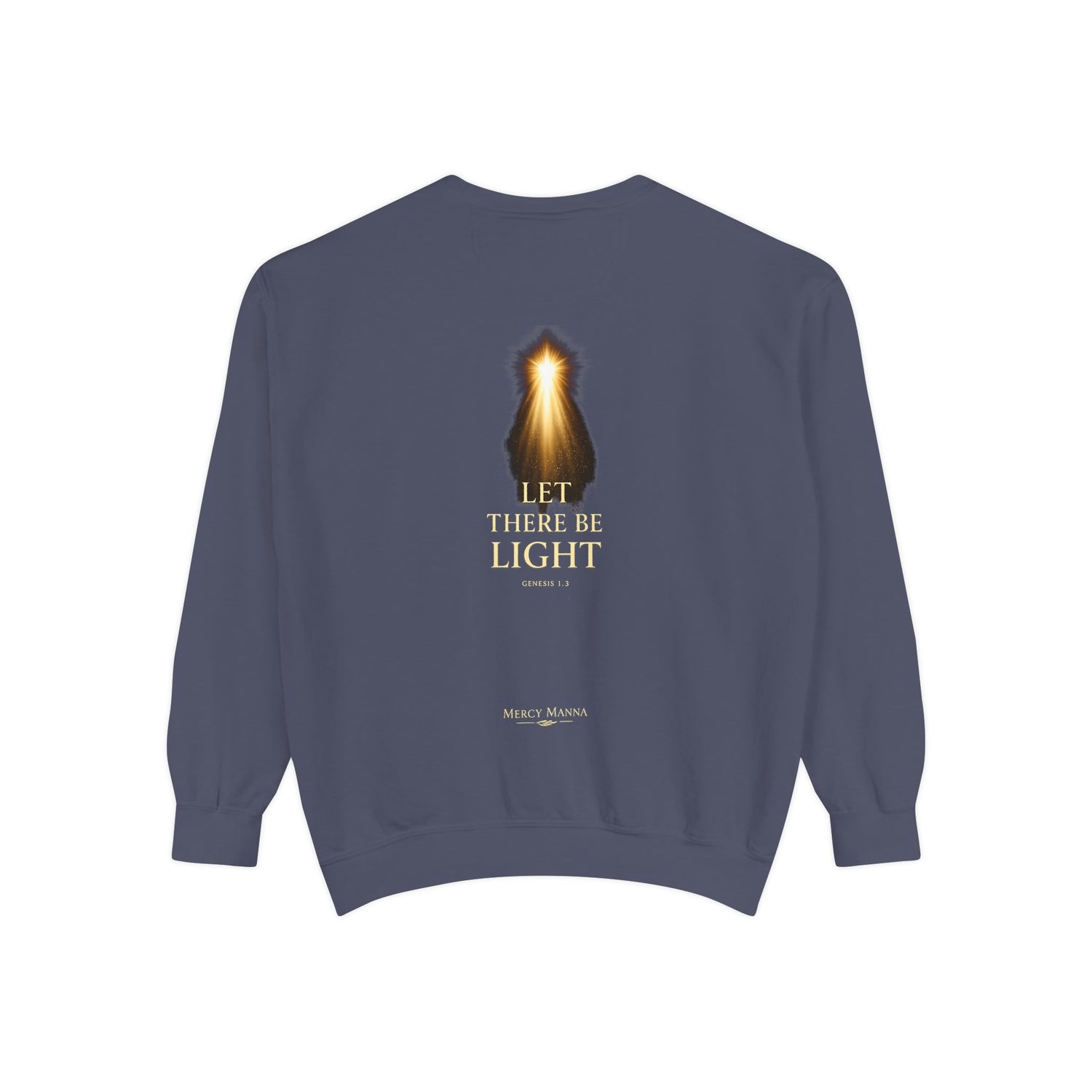 "Let There Be Light" Genesis 1:3 Graphic Crewneck Sweatshirt — Unisex Cozy Fleece Pullover