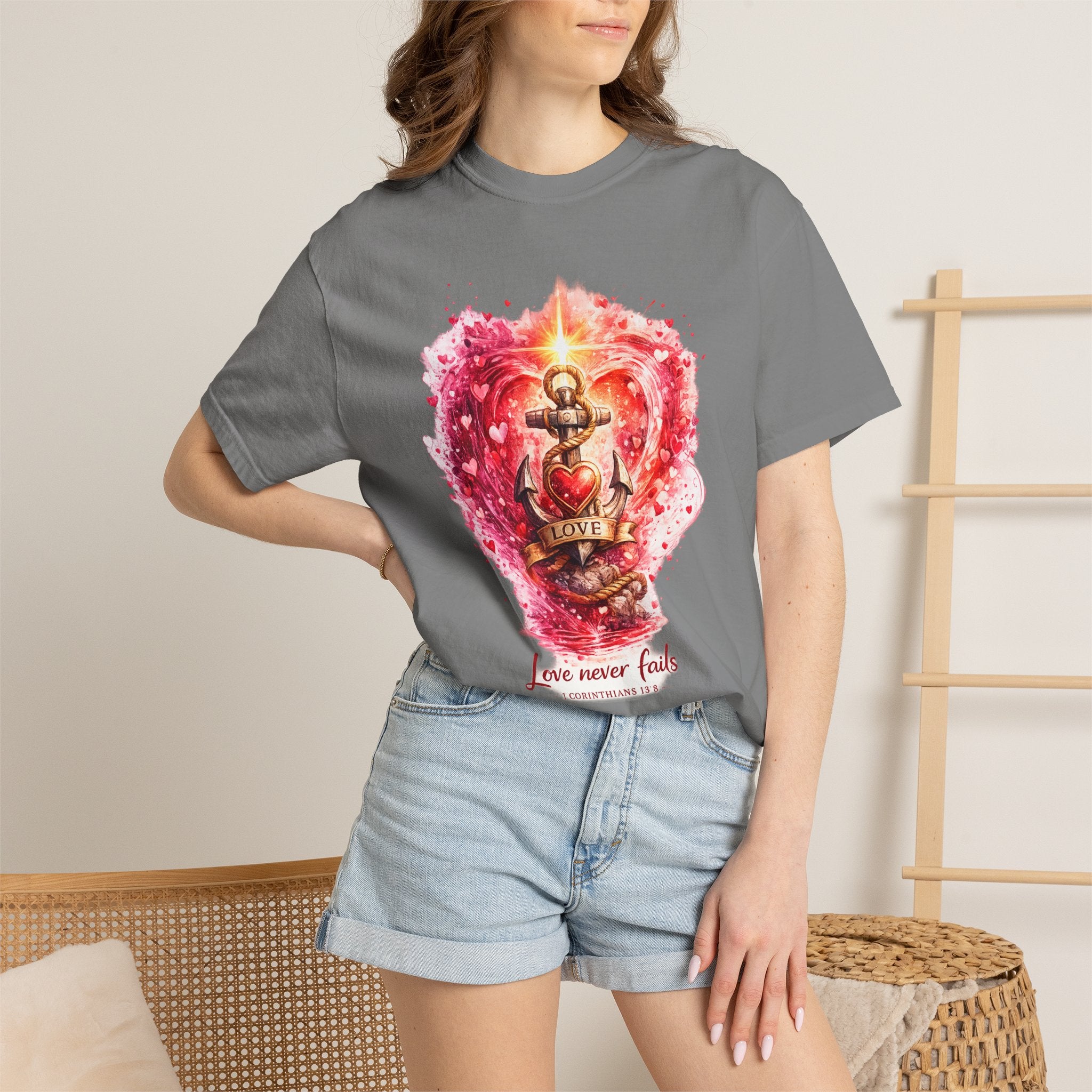 Love Never Fails Graphic Tee — Anchor Heart Print