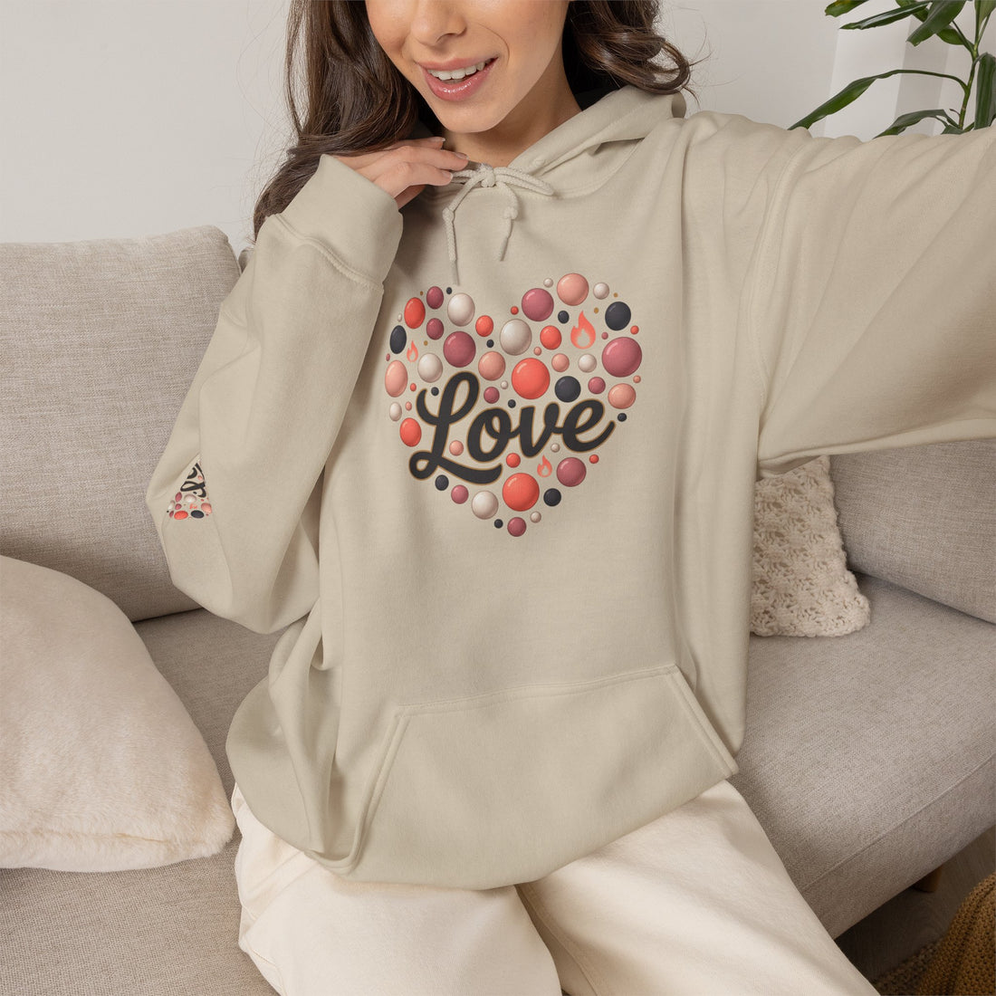 "Love" Floral Polka Dot Graphic Pullover Hoodie — Unisex Sweatshirt
