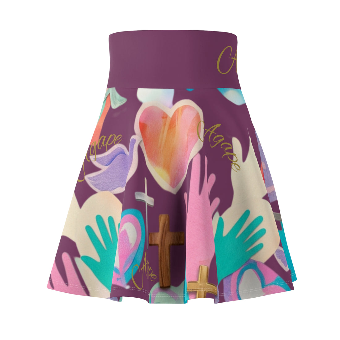 Floral Hands, Hearts &amp; Cross All-Over Print Skater Skirt — Women&