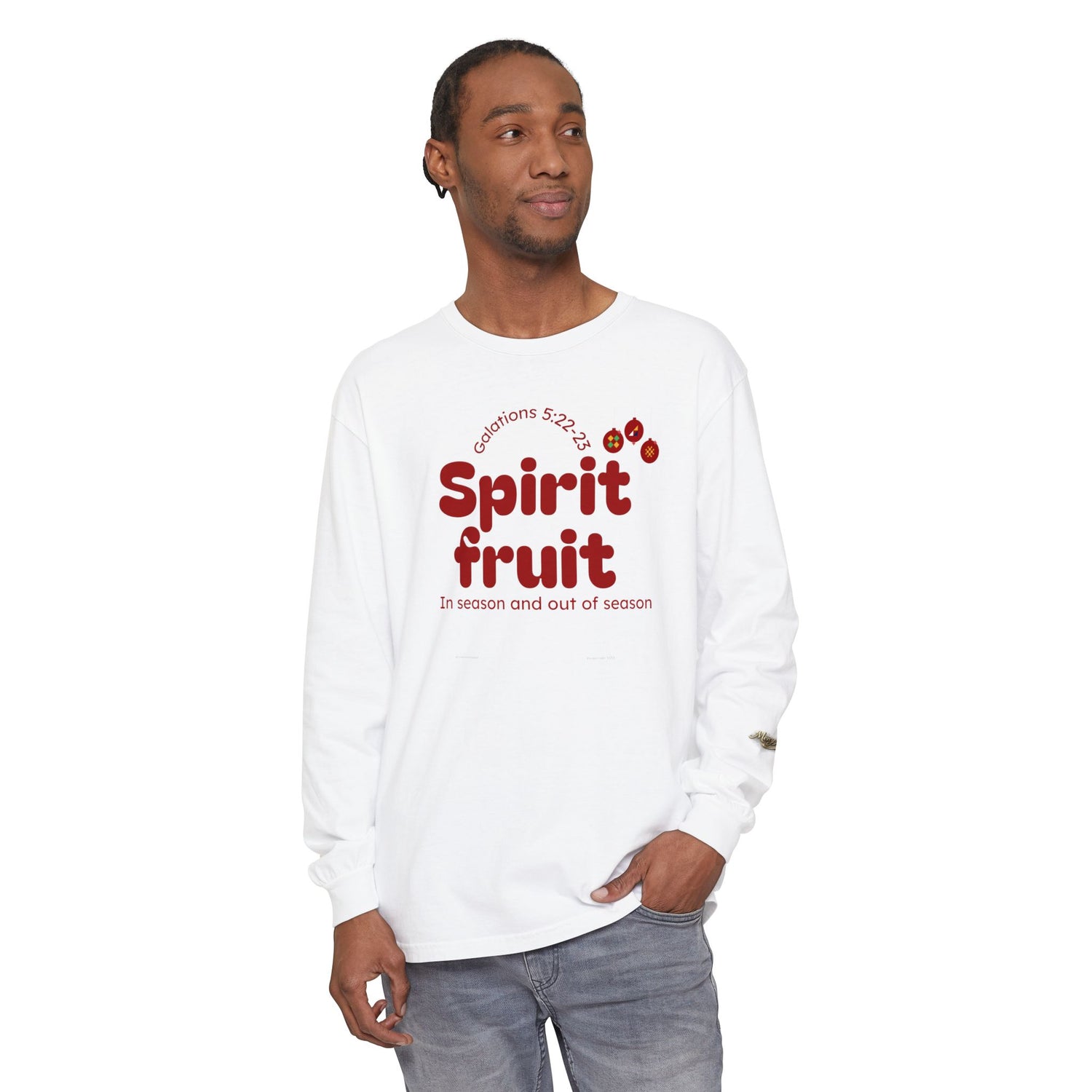 "Spirit Fruit" Galatians 5 Garment-Dyed Long Sleeve Tee — Unisex Graphic Shirt