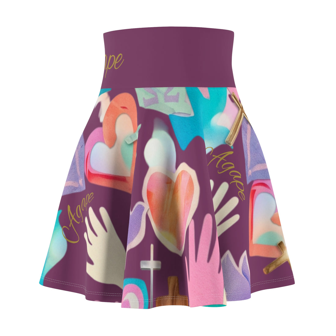 Floral Hands, Hearts &amp; Cross All-Over Print Skater Skirt — Women&