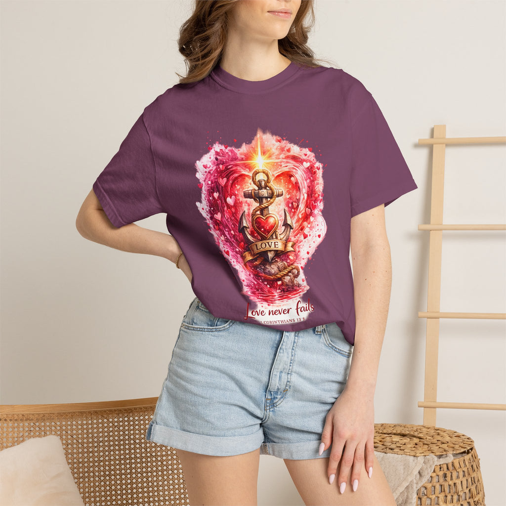 Love Never Fails Graphic Tee — Anchor Heart Print