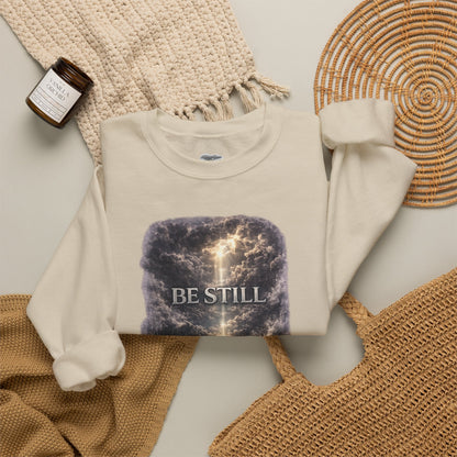 "Be Still" Graphic Crewneck Sweatshirt — Unisex Fleece Pullover