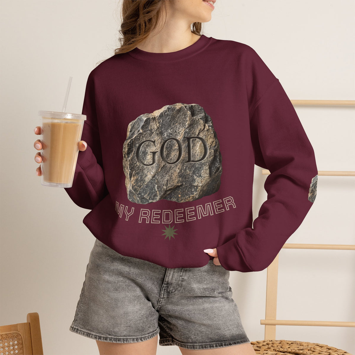 Mercy Manna My Redeemer Crewneck Sweatshirt – Stone Graphic Love Pullover