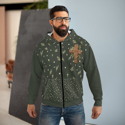 Cross All-Over Print Zip Hoodie — Unisex Pullover