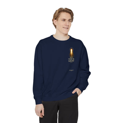 "Let There Be Light" Genesis 1:3 Graphic Crewneck Sweatshirt — Unisex Cozy Fleece Pullover