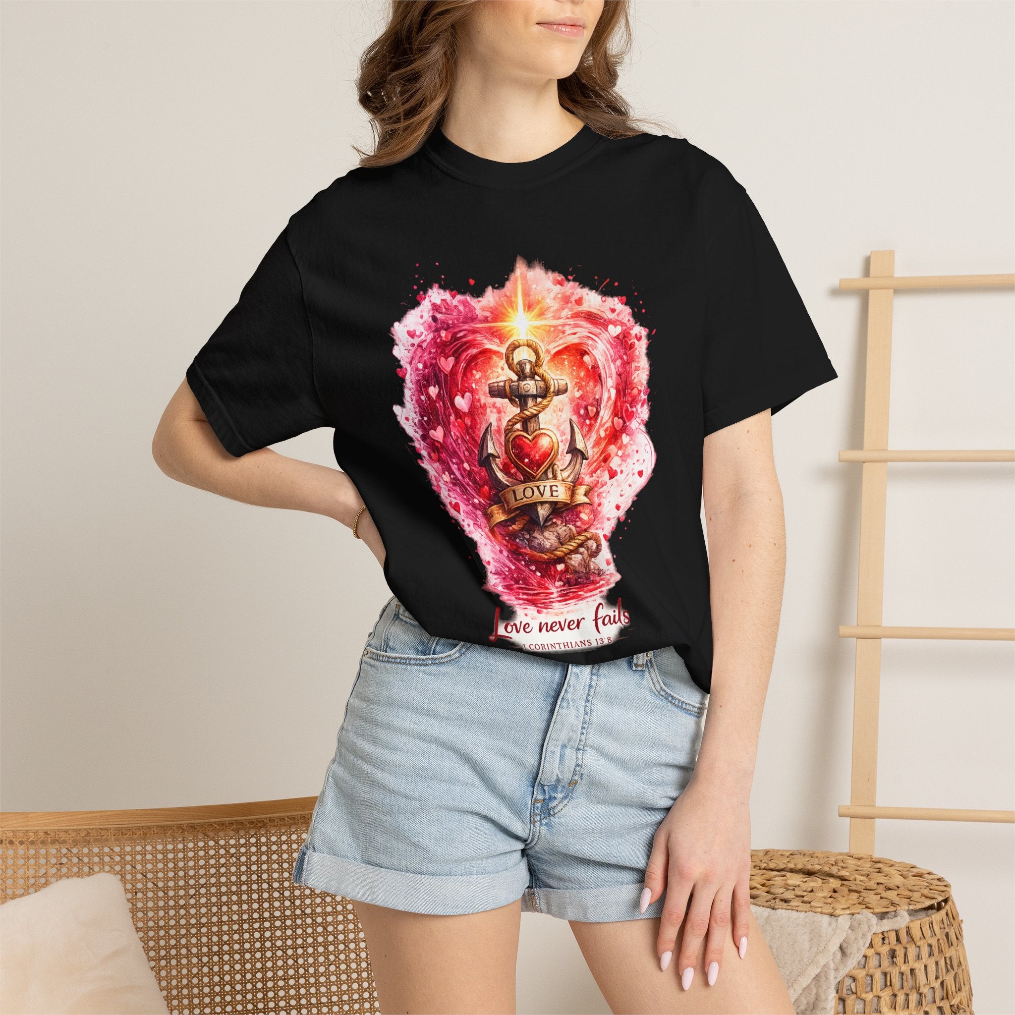 Love Never Fails Graphic Tee — Anchor Heart Print