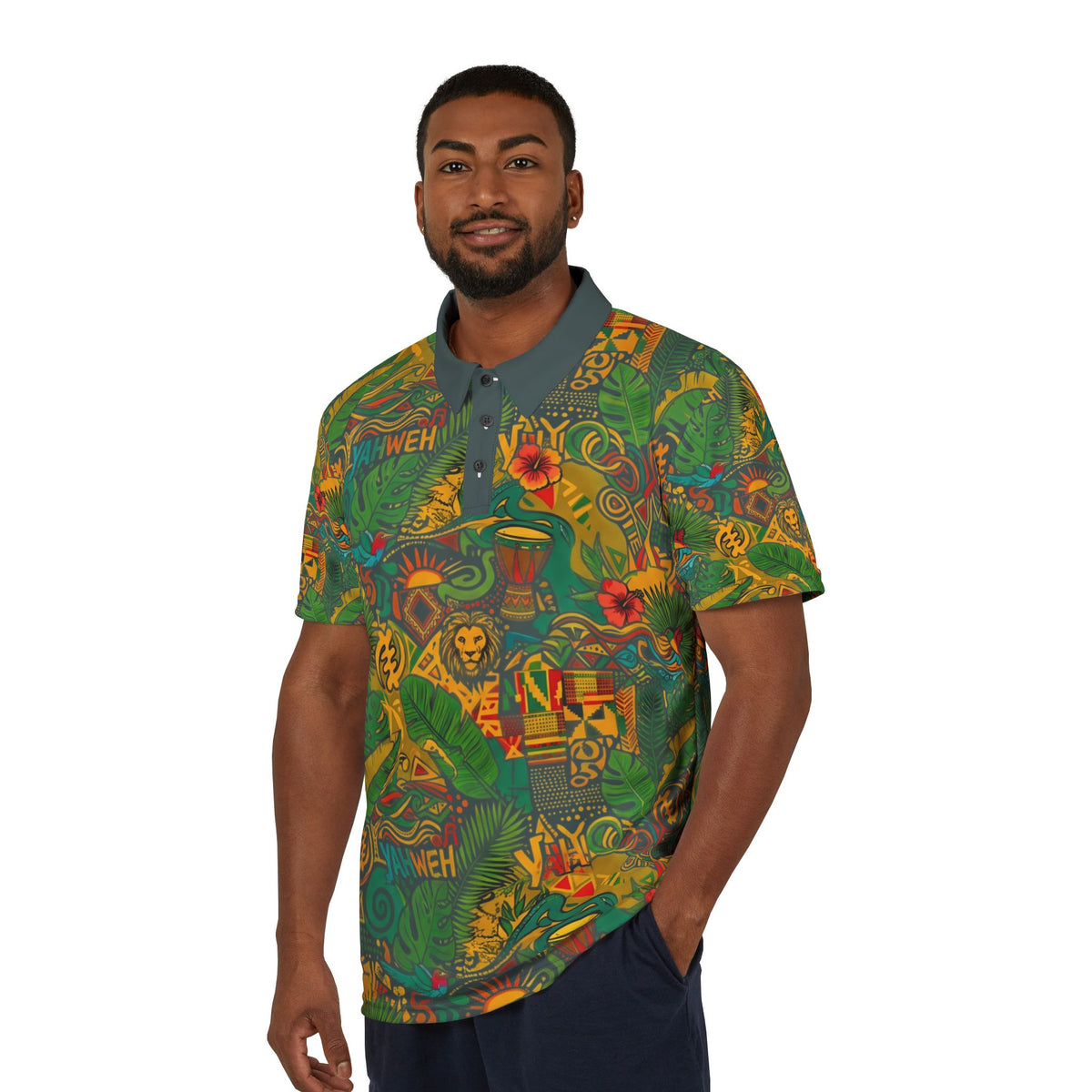 Tropical Kingdom Polo Shirt — All-Over Vibrant Botanical Print