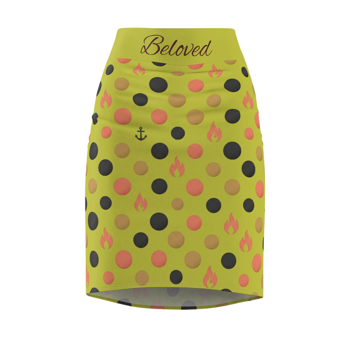 "Beloved" Yellow Polka Dot Anchor &amp; Flame Pencil Skirt — Women&