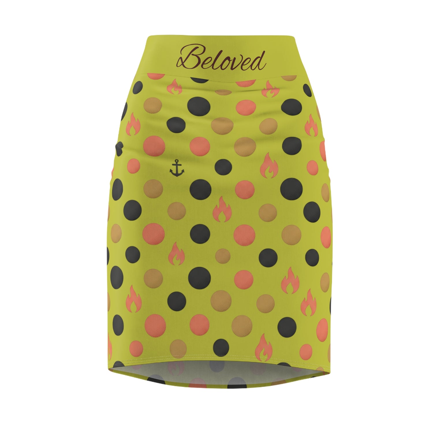 "Beloved" Yellow Polka Dot Anchor &amp; Flame Pencil Skirt — Women&