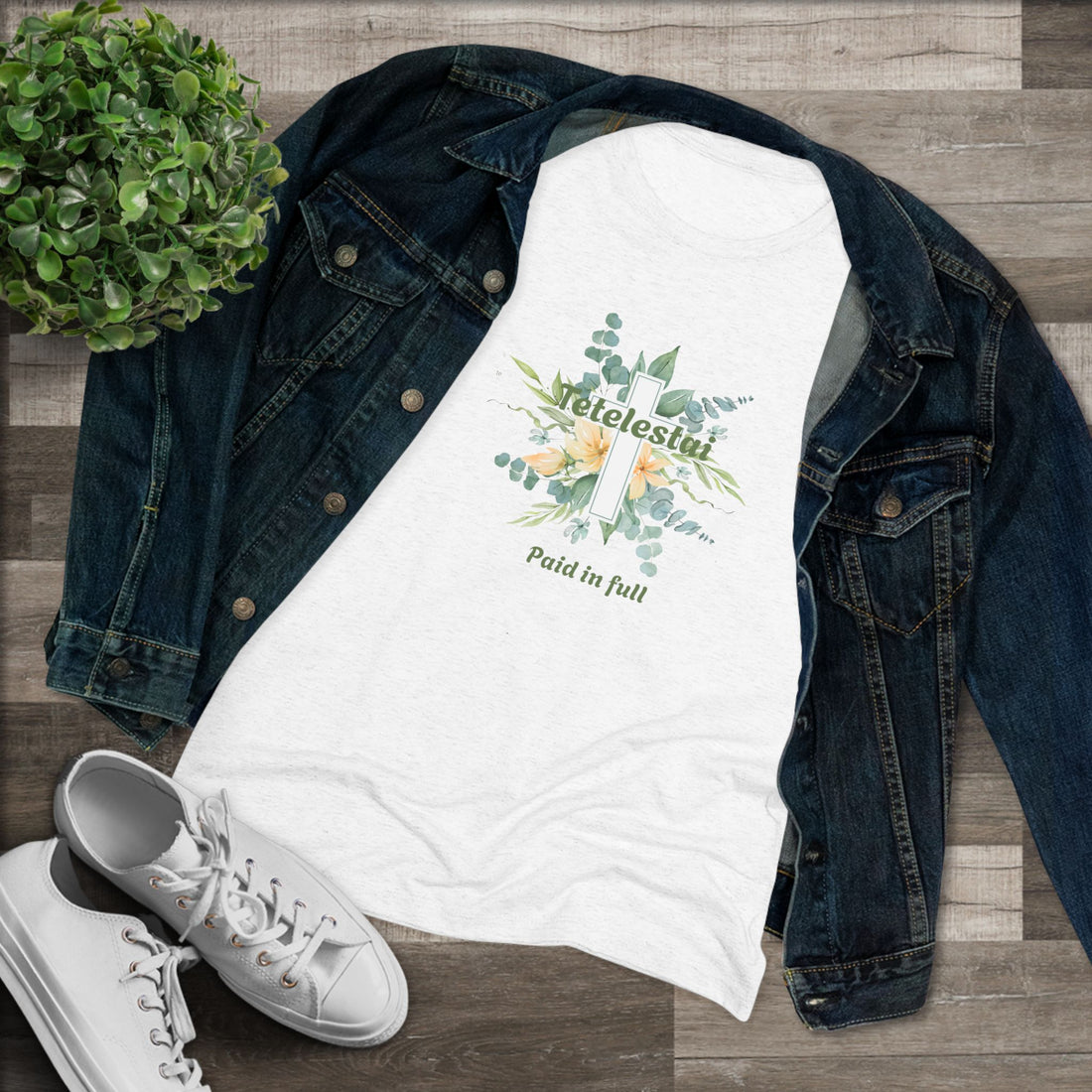 "Paid in Full" Floral Cross Graphic Tee — Women&