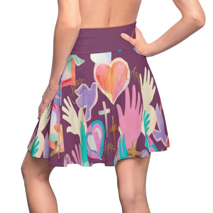 Floral Hands, Hearts &amp; Cross All-Over Print Skater Skirt — Women&