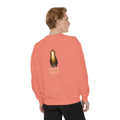 "Let There Be Light" Genesis 1:3 Graphic Crewneck Sweatshirt — Unisex Cozy Fleece Pullover