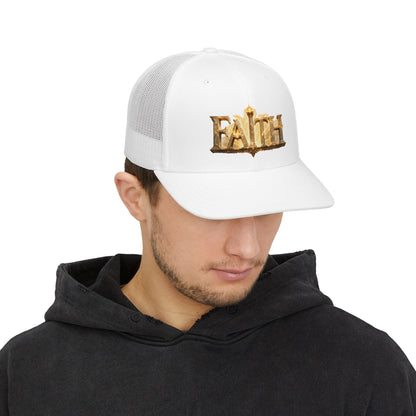 "Faith" Gold Embossed Trucker Cap — Adjustable Snapback Hat
